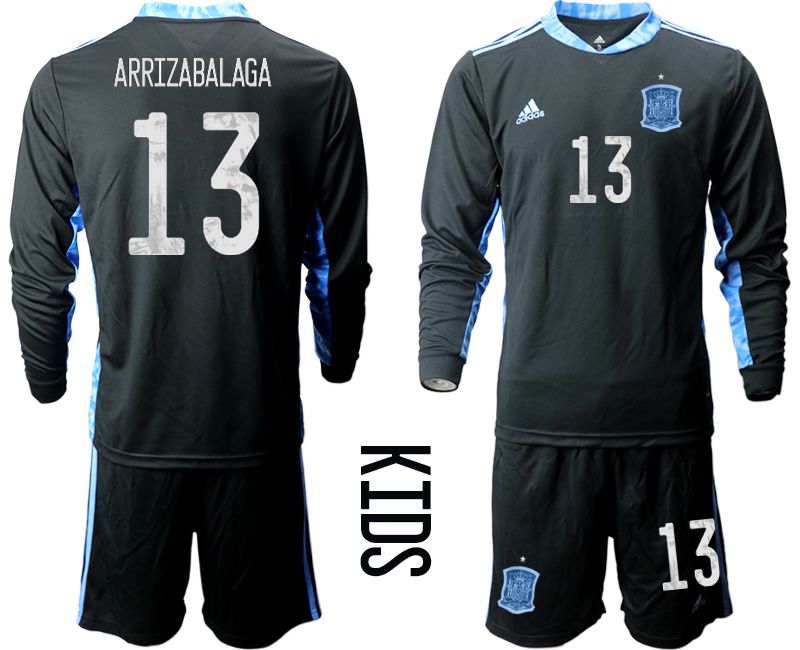 Youth 2021 World Cup National Spain black long sleeve goalkeeper #13 Soccer Jerseys->spain jersey->Soccer Country Jersey